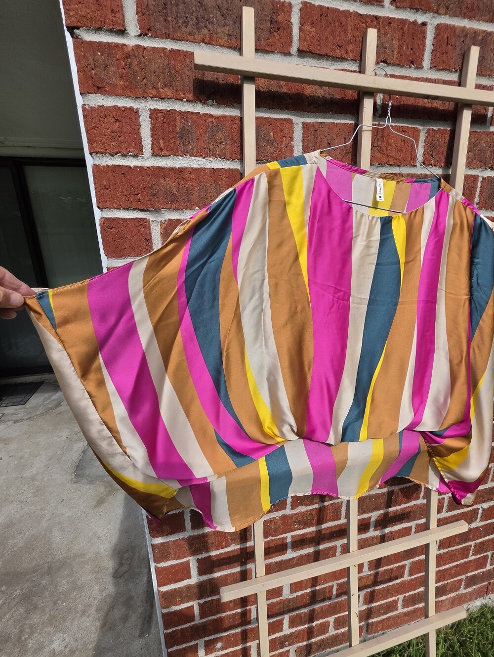 fab'rik Bold Stripes Tunic Top - Pink/Green/Gold Large - Picture 4 of 7